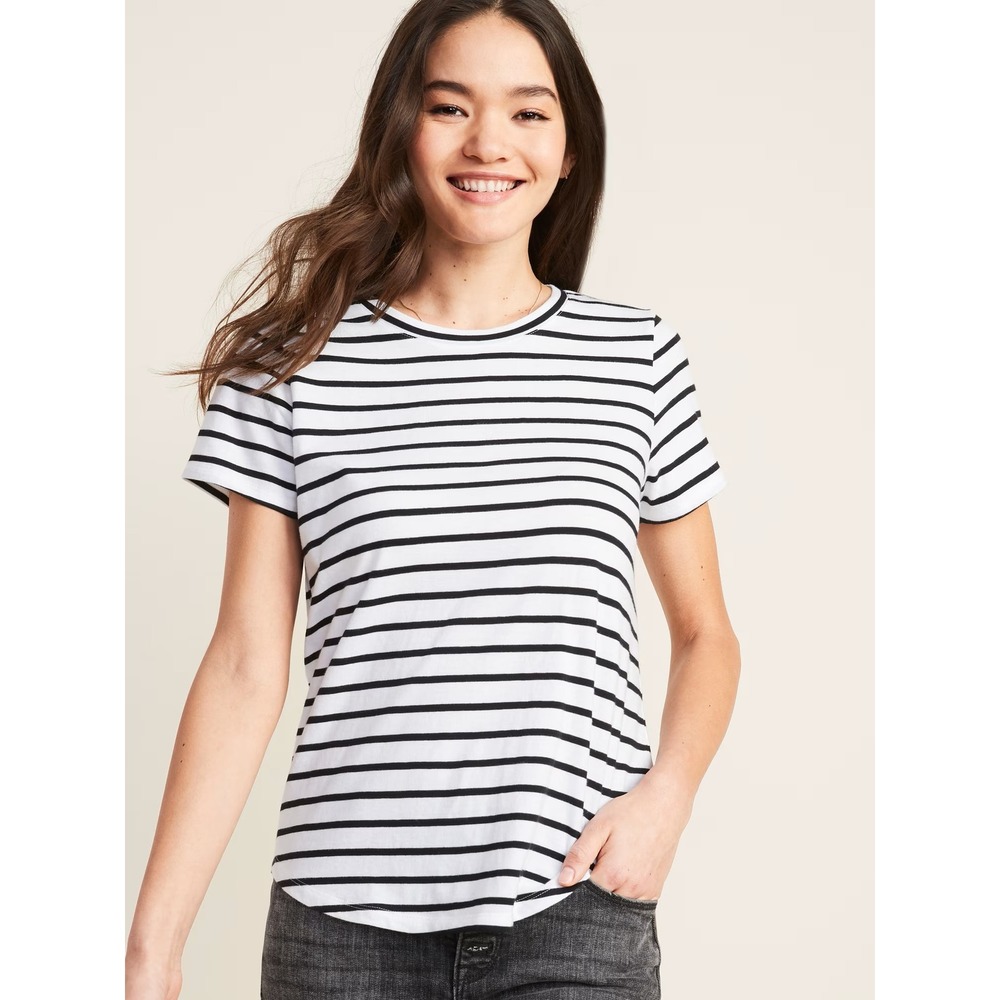 OLD NAVY S Women's Striped Everywear T-Shirt Crew Neck Short Sleeve‎